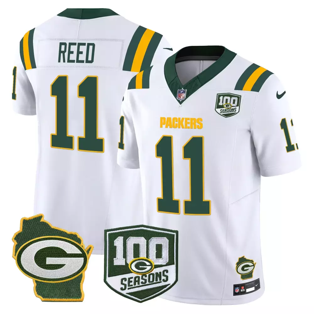 Jayden Reed 11 Green Bay Packers Jersey White 100th Season 100 Seasons Wisconsin State