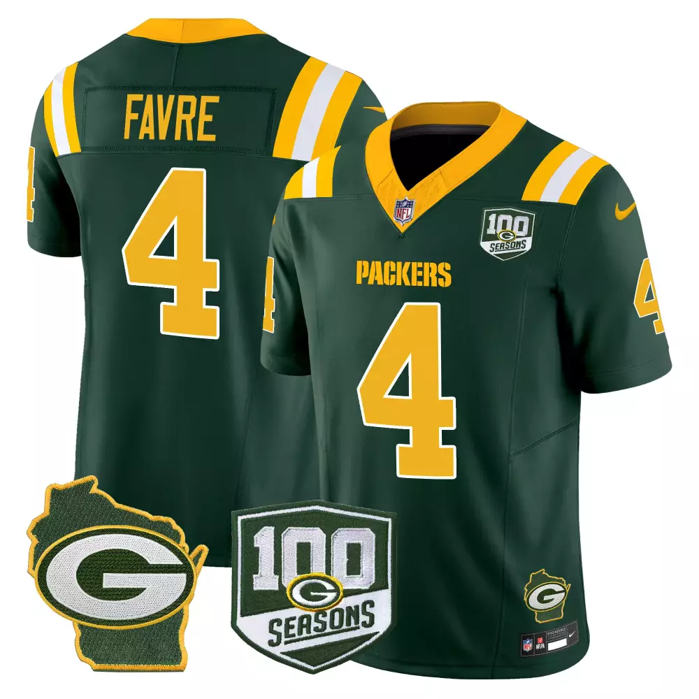 Brett Favre 4 Packers Jersey Green 100th Season 100 Seasons Wisconsin 2018 Men Yellow