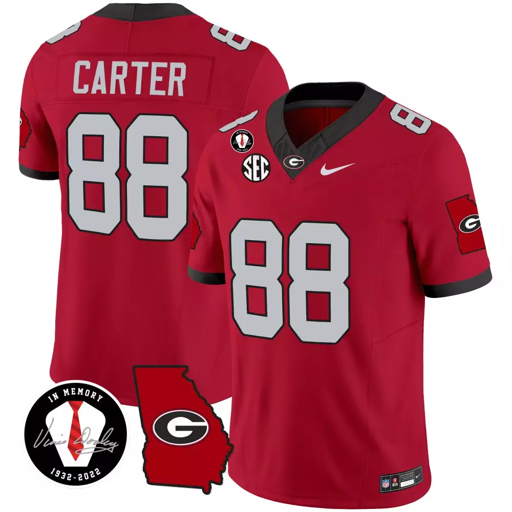 Jalen Carter 88 Georgia Bulldogs Jersey Red In Memory Of Vince Dooley Men Black White