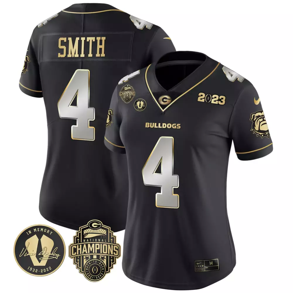 Nolan Smith 4 Georgia Bulldogs Jersey Black National Champions 2023 Vince Dooley Memory 1932-2022
