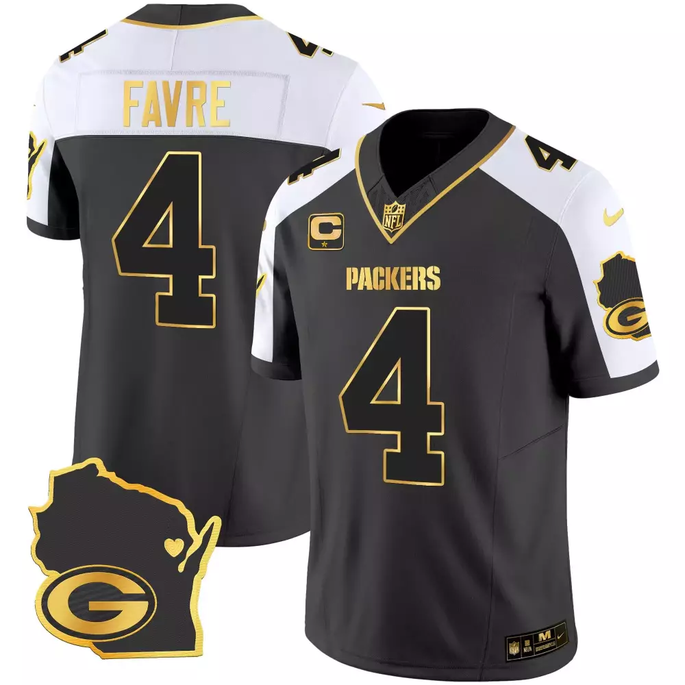 Brett Favre 4 Packers Jersey Charcoal Alternate Wisconsin State Outline Heart Men