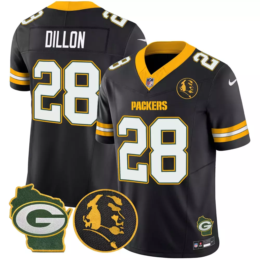 Aj Dillon 28 Packers Jersey Black Wisconsin State Shape 'g' Player Men Alternate