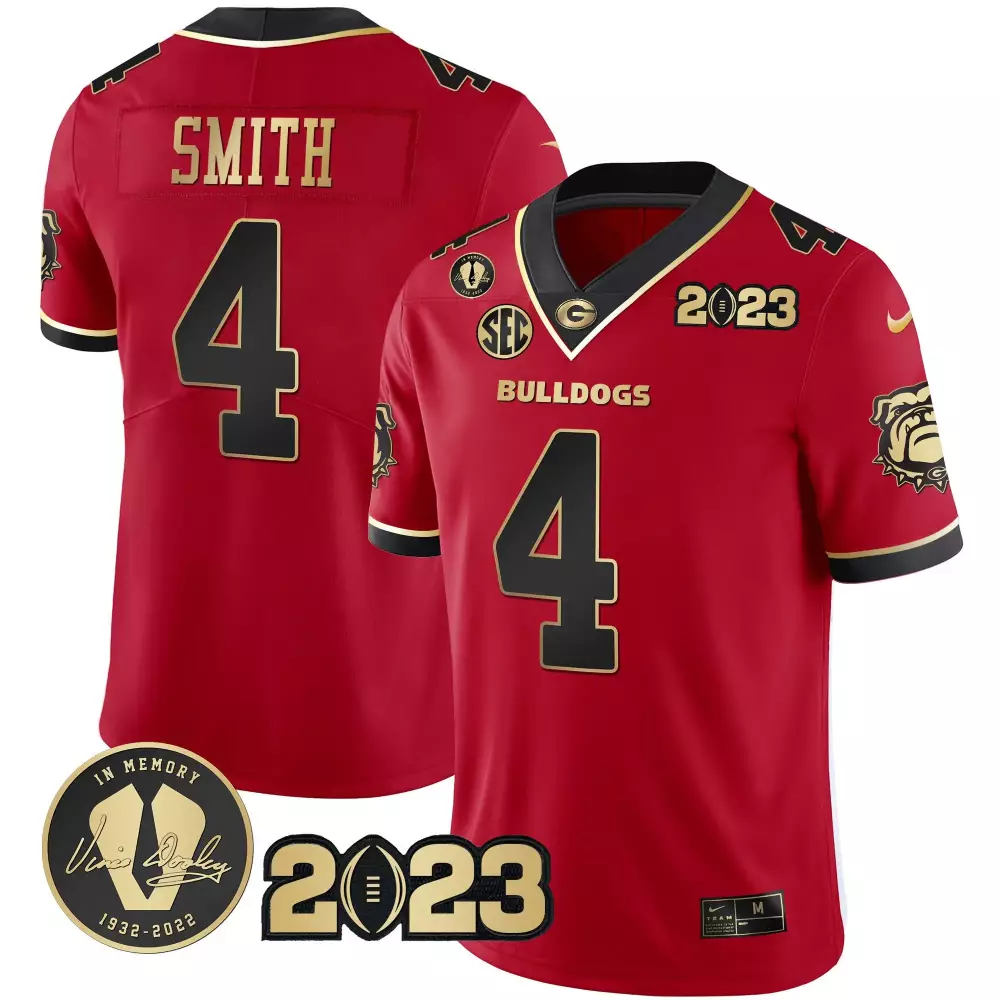 Nolan Smith 4 Georgia Bulldogs Jersey Red 2023 Season Vince Dooley Memorial Men Black
