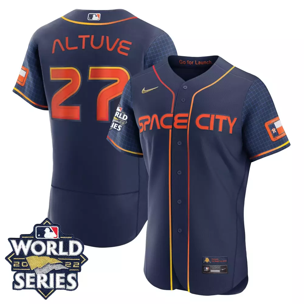 Altuve Space 27 Houston Astros Jersey Navy Blue City World Series 2022 Men Orange