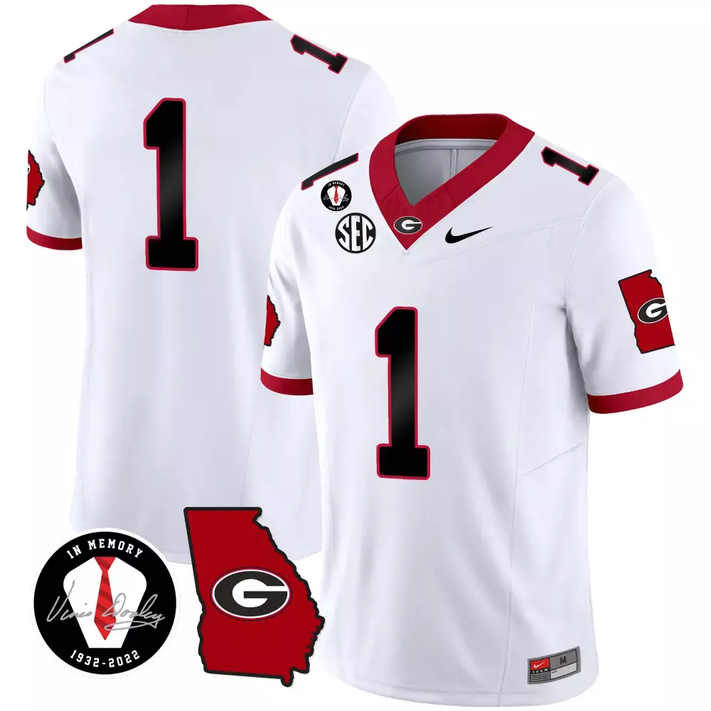 Custom Georgia Bulldogs 1 Jersey White Memory Vince Dooley 1932-2022 Men Red Black