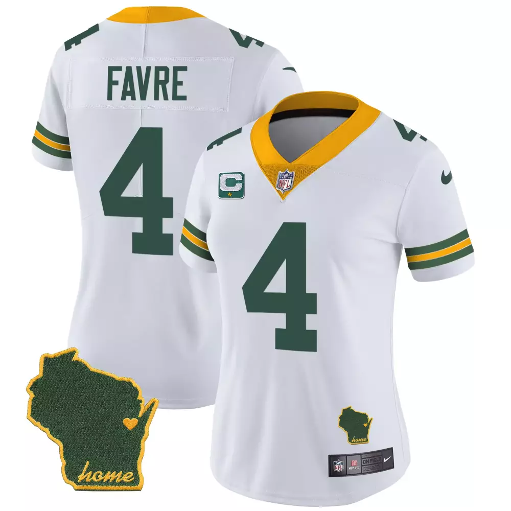 Brett Favre 4 Green Bay Packers Jersey White Wisconsin Heart 'home' Captain's Women