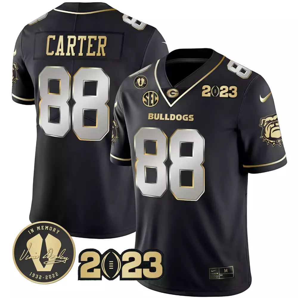 Jalen Carter 88 Georgia Bulldogs Jersey Black 2023 Championship Memory Vince Dooley 1932-2022