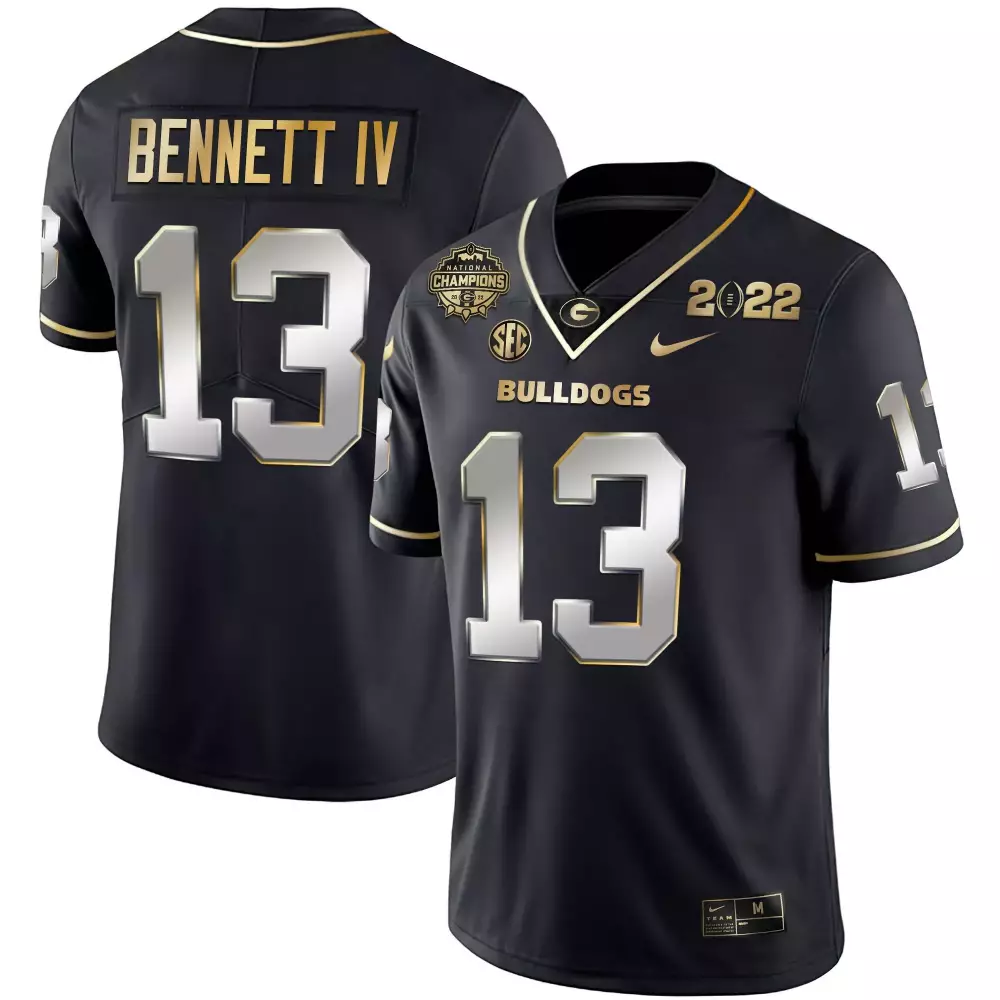 Stetson Bennett 13 Jersey Black 2022 National Champions Georgia Bulldogs Men Gold