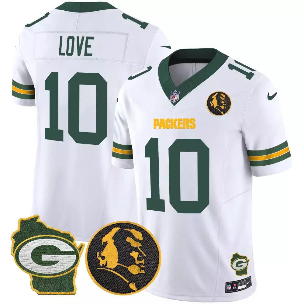 Love 10 Packers Jersey White Green Bay Wisconsin State Outline Men Yellow Home Vapor