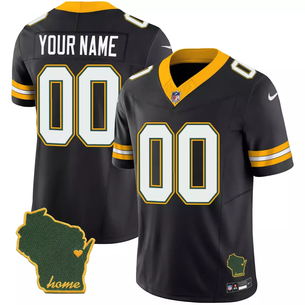 Custom Green Bay Packers Jersey Black Wisconsin Outline Home Men Yellow White Vapor