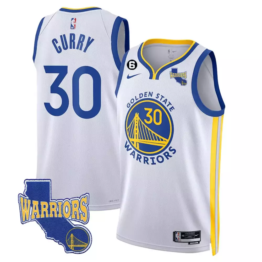 Curry 30 Golden State Warriors Jersey White California Outline Men Blue Yellow All
