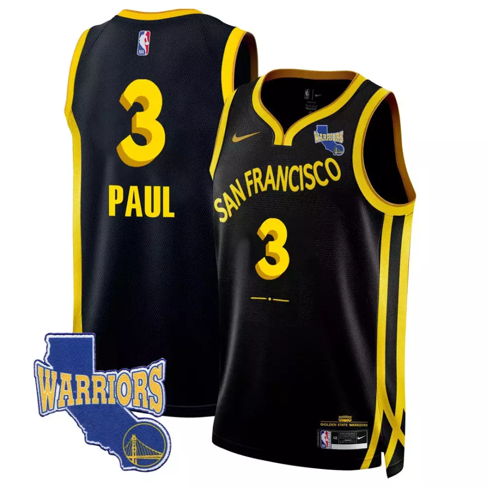 Chris Paul 3 Jersey Black City Connect Golden State Warriors Men Yellow All Stitched