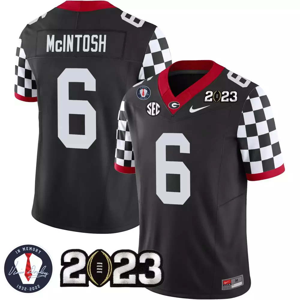 Kenny Mcintosh 6 Georgia Bulldogs Jersey Black National Championship 2023 Memory Vince Dooley 1932-2022