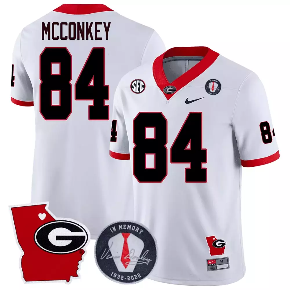 Ladd Mcconkey 84 Georgia Bulldogs Jersey White In Memory Of Vince Dooley (vince 1932-2022)