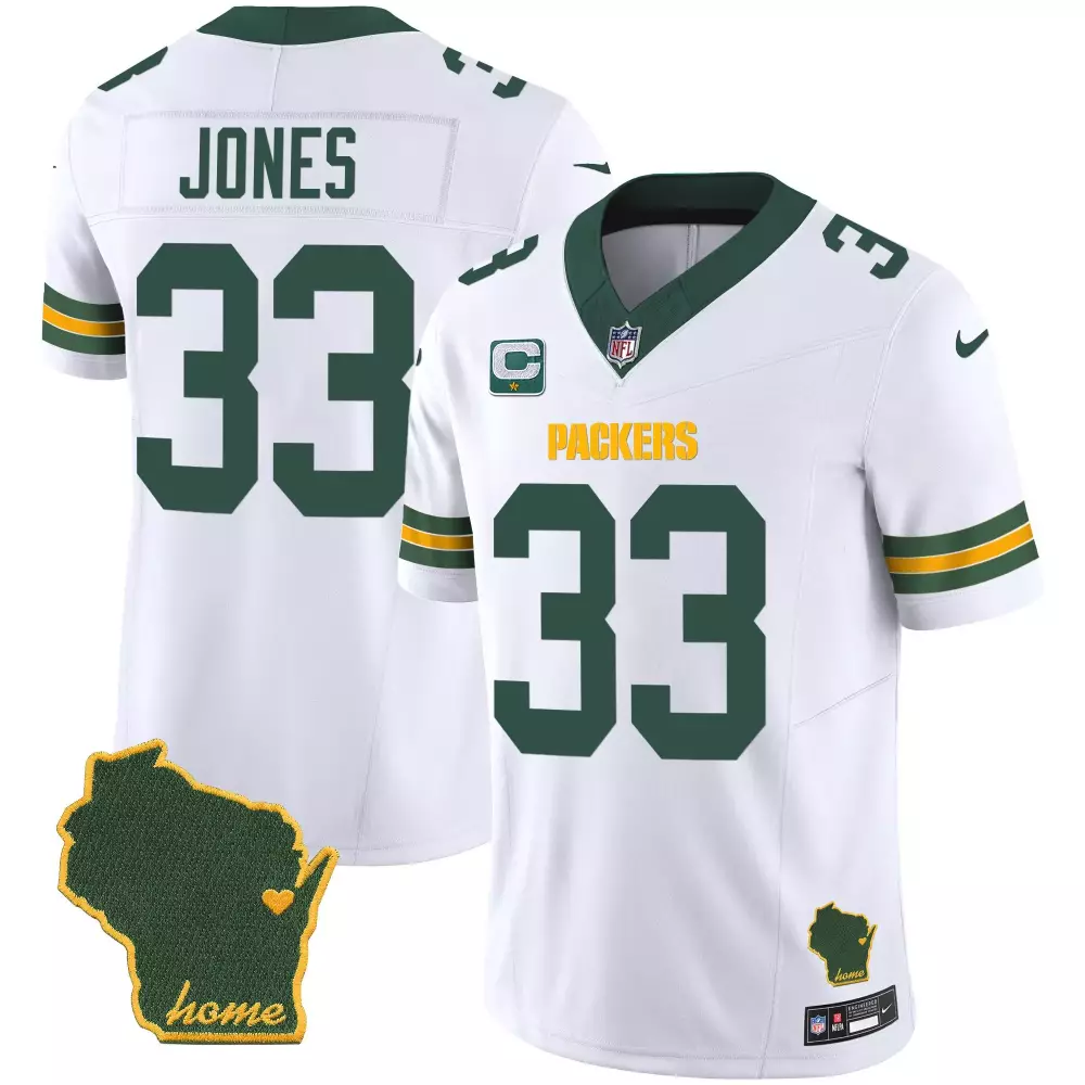 Aaron Jones 33 Packers Jersey White Wisconsin Shape Heart "home" Men Green Yellow
