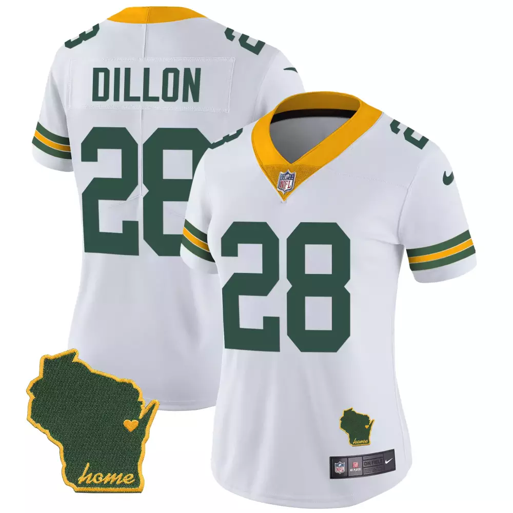 Dillon Wade 28 Green Bay Packers Jersey White Women Home Yellow All Stitched Vapor