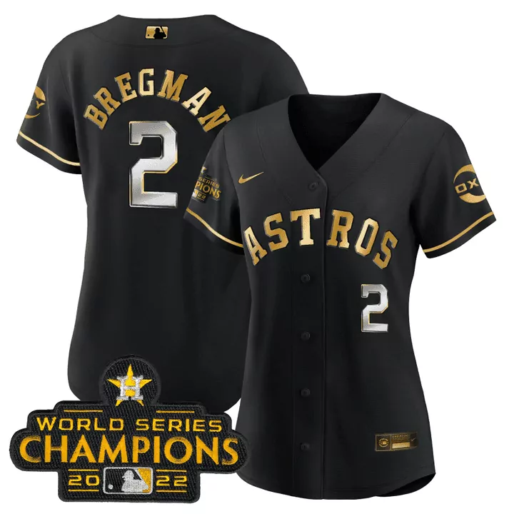 Alex Bregman 2 Astros Jersey Black World Series Champions 2022 Men Gold Silver Flex