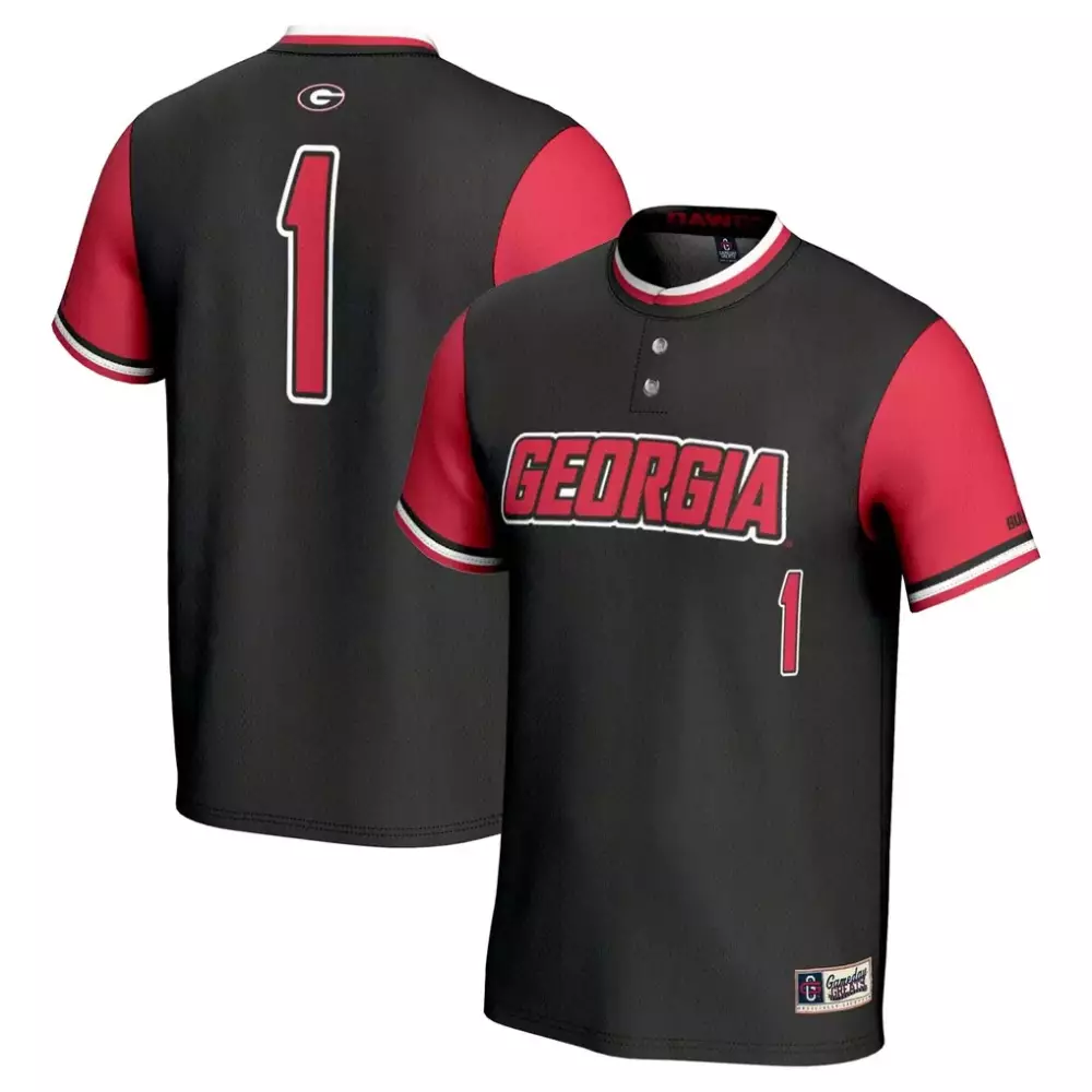 Custom Georgia 1 Jersey Black Men Red White Gameday
