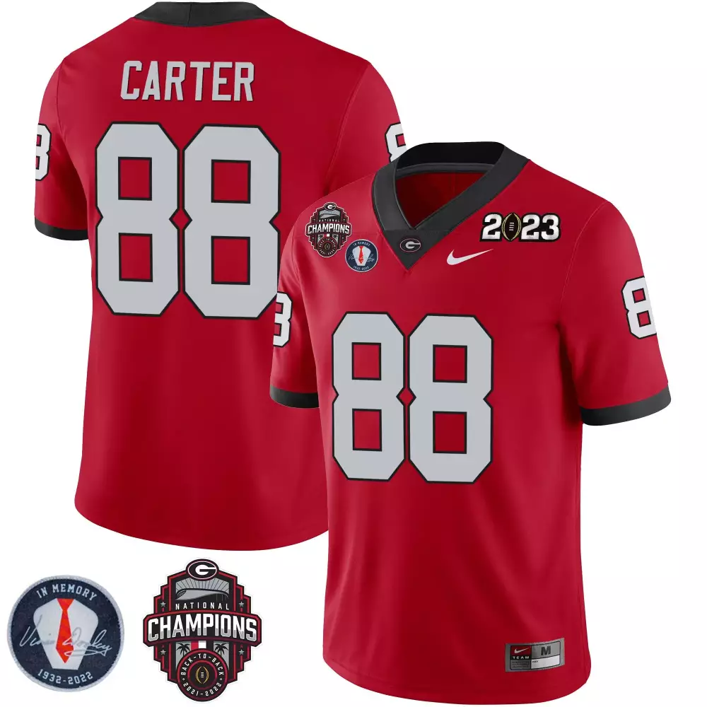 Jalen Carter 88 Georgia Bulldogs Jersey Red National Champions Cfp Championship 2022-2023 Memory Vince Dooley 1932-2022 2023
