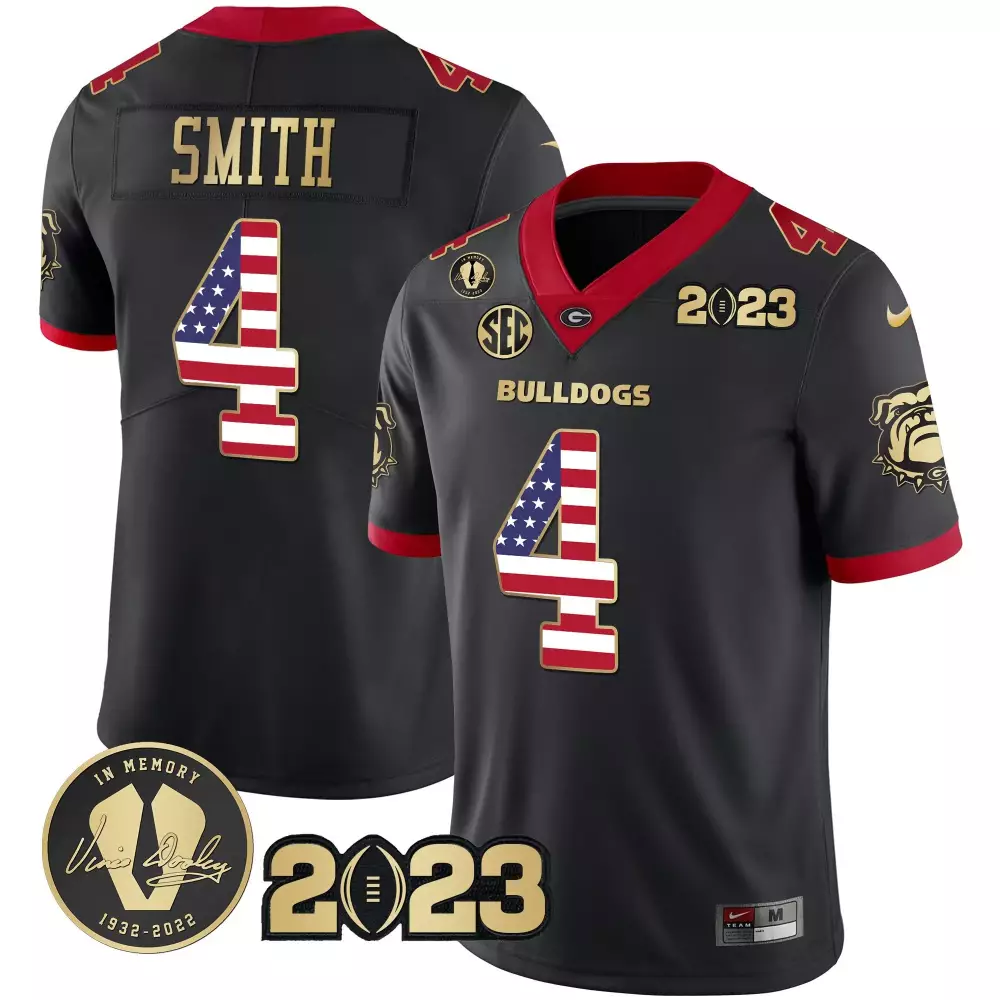 Nolan Smith 4 Georgia Bulldogs Jersey Black 2023 Vince Dooley 1932-2022 Men Red White