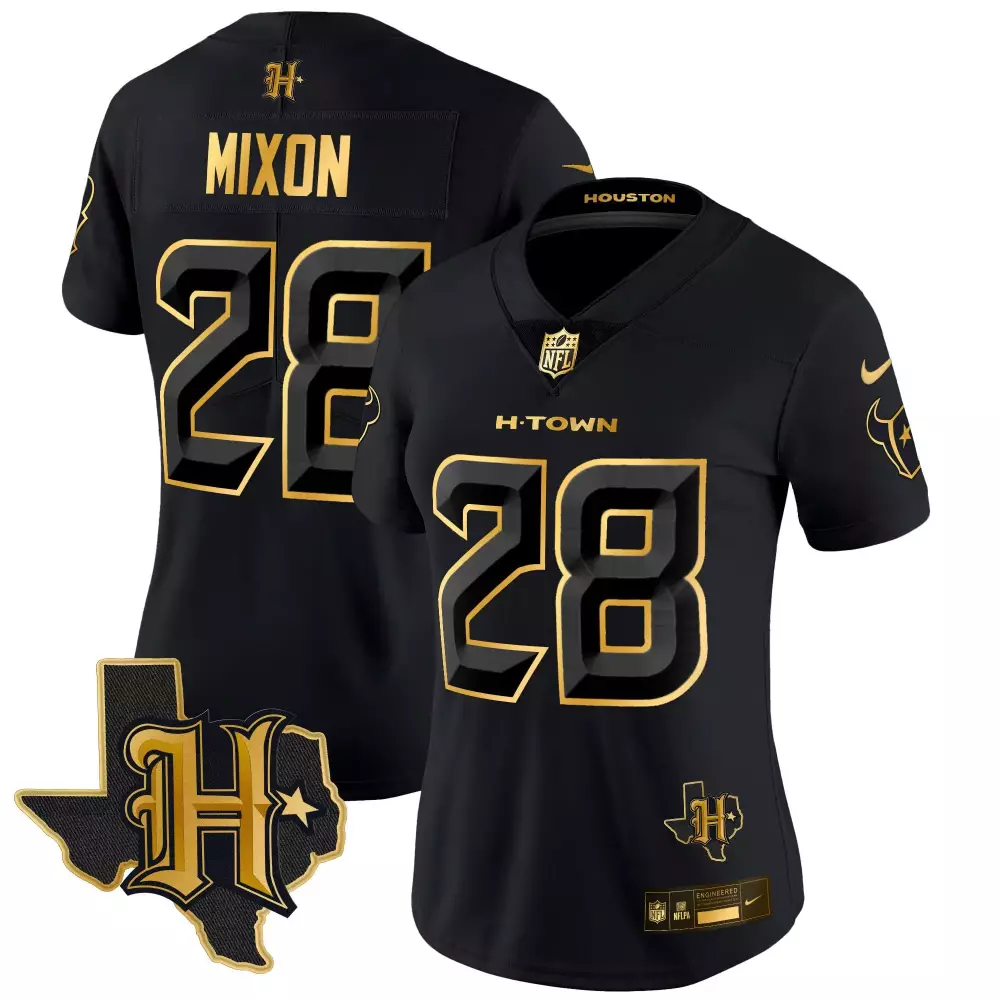 Mixon H 28 Houston Texans Jersey Black Battle Red & Deep Steel Blue Nflpa 2023 Women