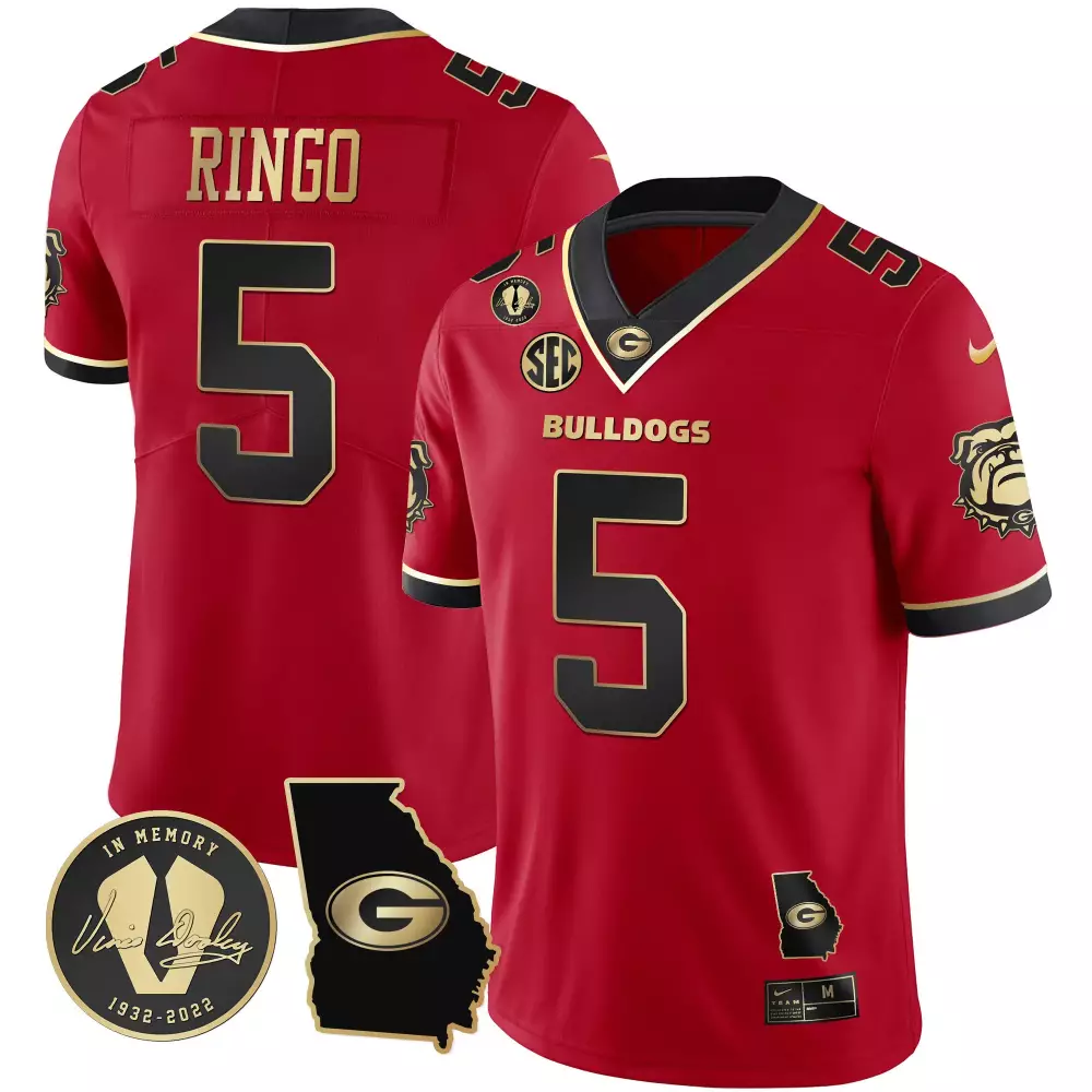 Kelee Ringo 5 Georgia Bulldogs Jersey Red In Memory Vince Dooley Men Black Gold Vapor