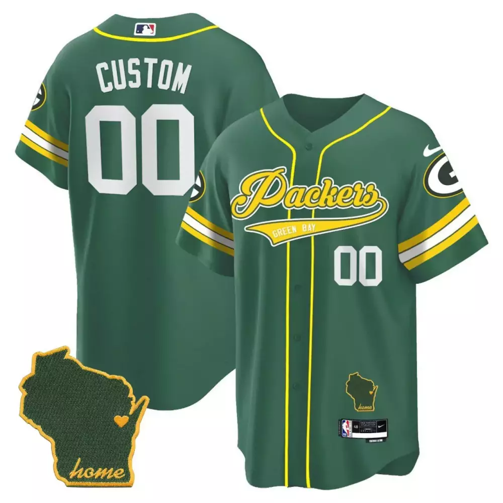 Custom Green Bay Packers Jersey Wisconsin State Men Yellow White All Stitched