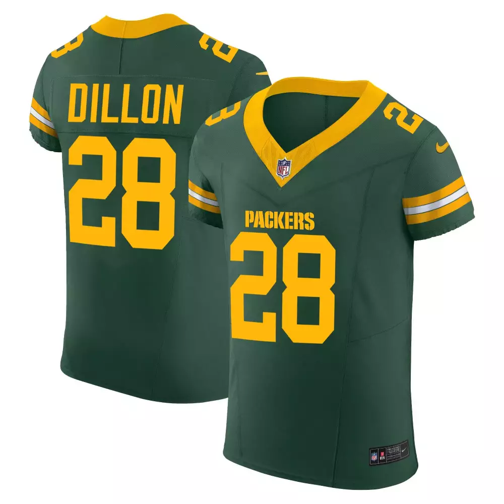 Aj Dillon 28 Packers Jersey Green Men Standard Yellow White Vapor Elite All Stitched