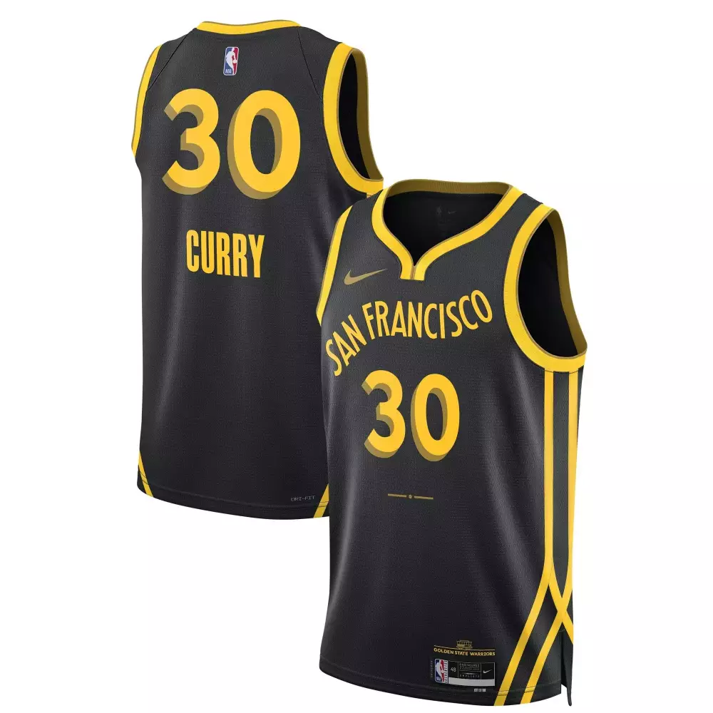 Stephen Curry 30 Jersey Black Golden State Warriors Men NBA Yellow Swingman All Stitched