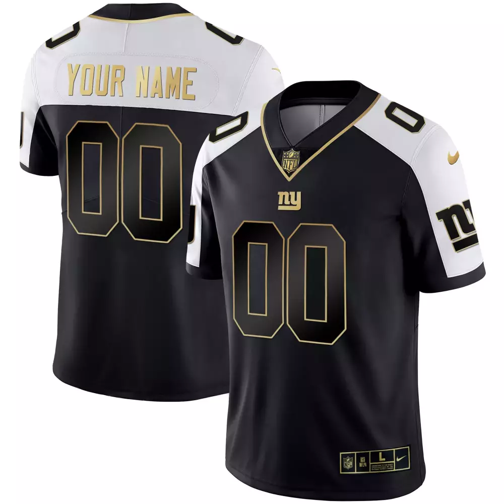 Custom New York Giants Jersey Black Men Split Design White Gold All Stitched Vapor