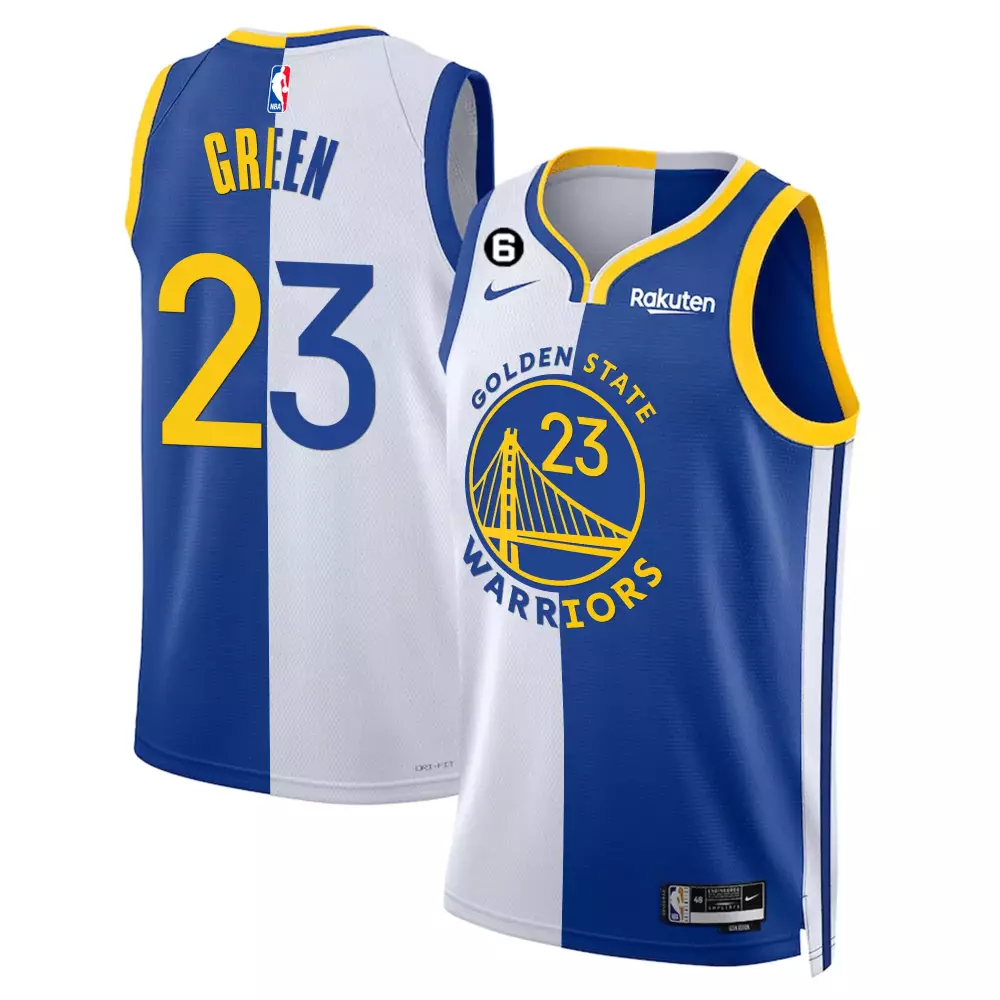 Draymond Green 23 Jersey Blue Golden State Warriors Men Split White Yellow All Stitched