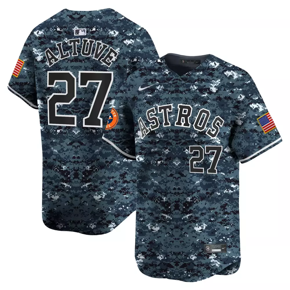Jose Altuve 27 Astros Jersey Blue American Flag Men Digital Camouflage Custom Design