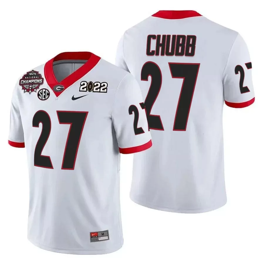 Nick Chubb 27 Georgia Bulldogs Jersey White National Champions College Football Playoff 2022