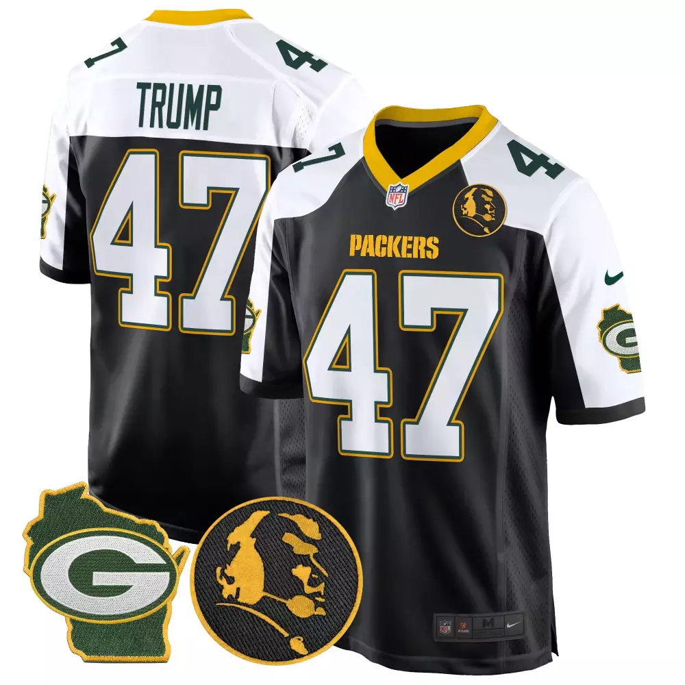 Donald Trump 47 Packers Jersey Black Wisconsin Shape Men Alternate White Green Yellow