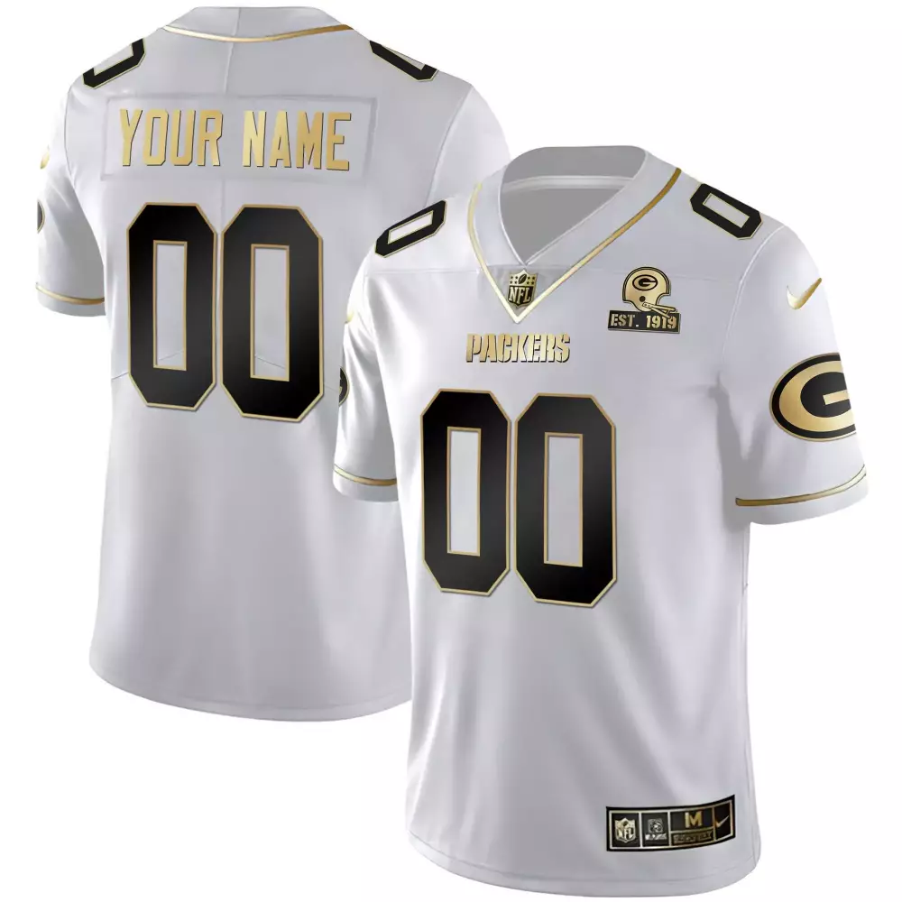 Custom Packers Jersey White Men Gold Black All Stitched Vapor