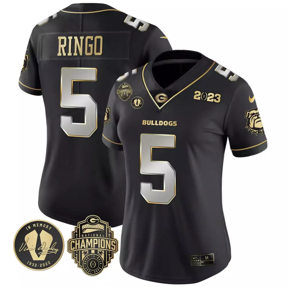 Kelee Ringo 5 Georgia Bulldogs Jersey Black National Champions Vince Dooley Memory 1932-2022 Back-to-back 2021-2022 2023