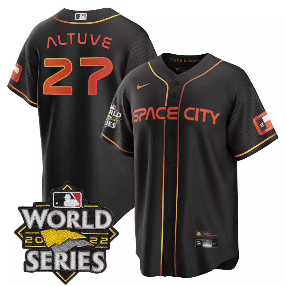 Jose Altuve 27 Houston Astros Jersey Black Space City World Series 2022 Men Orange
