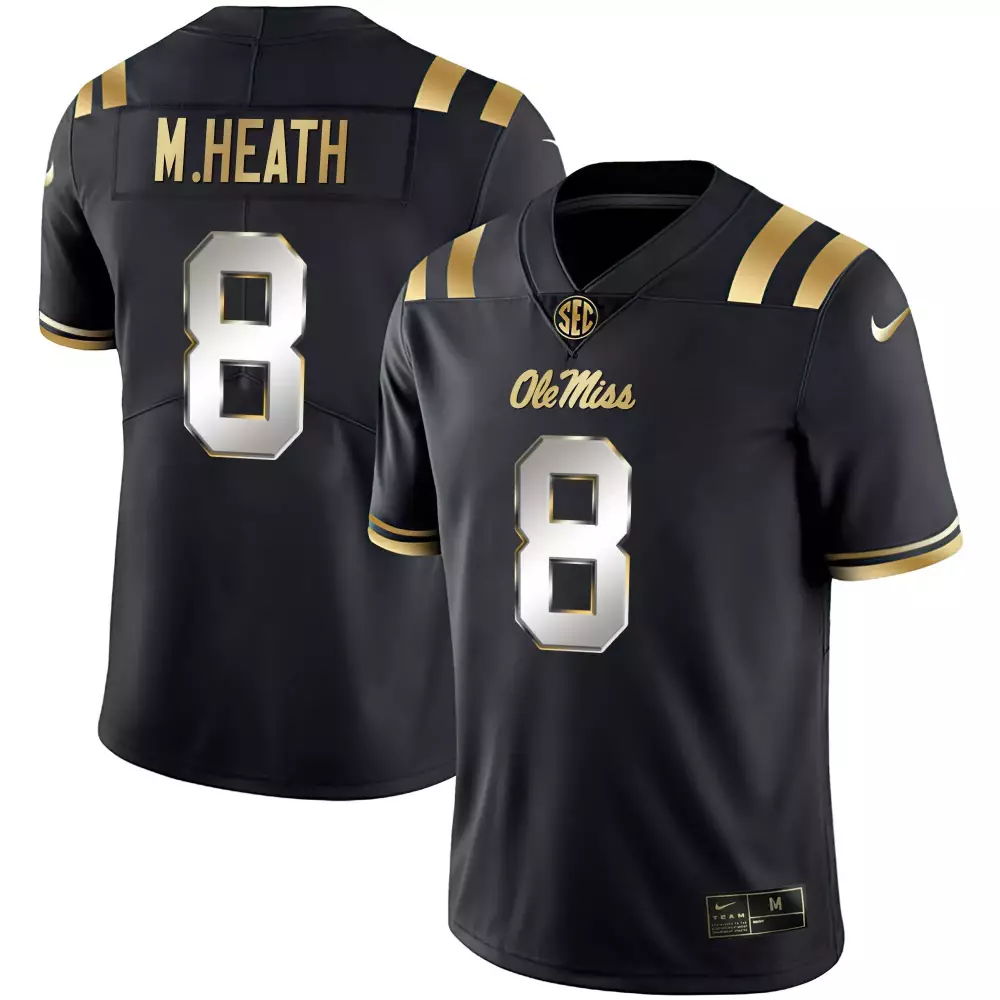 M Heath 8 Ole Miss Jersey Black Men Gold White Limited All Stitched