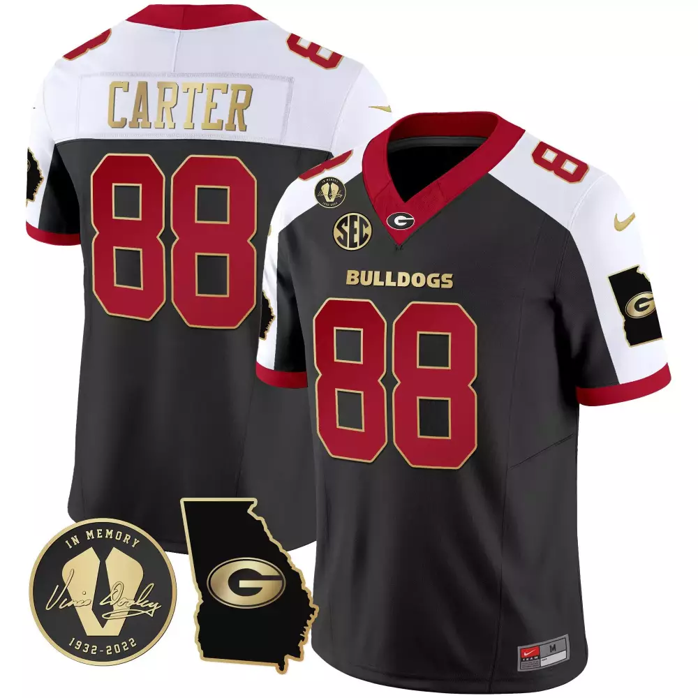 Jalen Carter 88 Georgia Bulldogs Jersey Black In Memory Of Vince Dooley Men Split Design