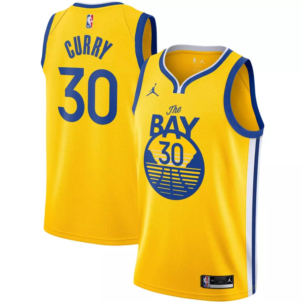 Stephen Curry 30 Jersey Yellow Golden State Warriors Men Blue White All Stitched