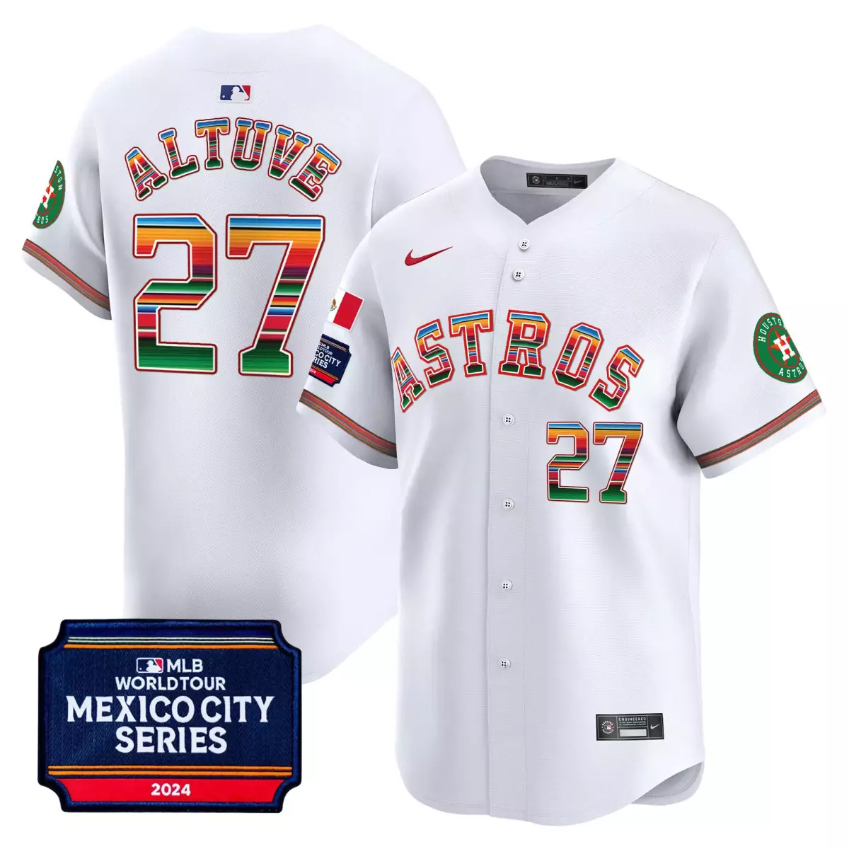 Altuve Mexico 27 Astros Jersey White City Series Houston Flag Men Custom Design Green