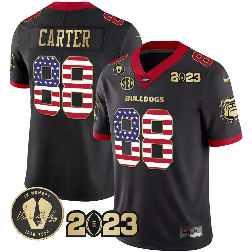 Jalen Carter 88 Georgia Bulldogs Jersey Black 2023 Memory Vince Dooley 1932-2022