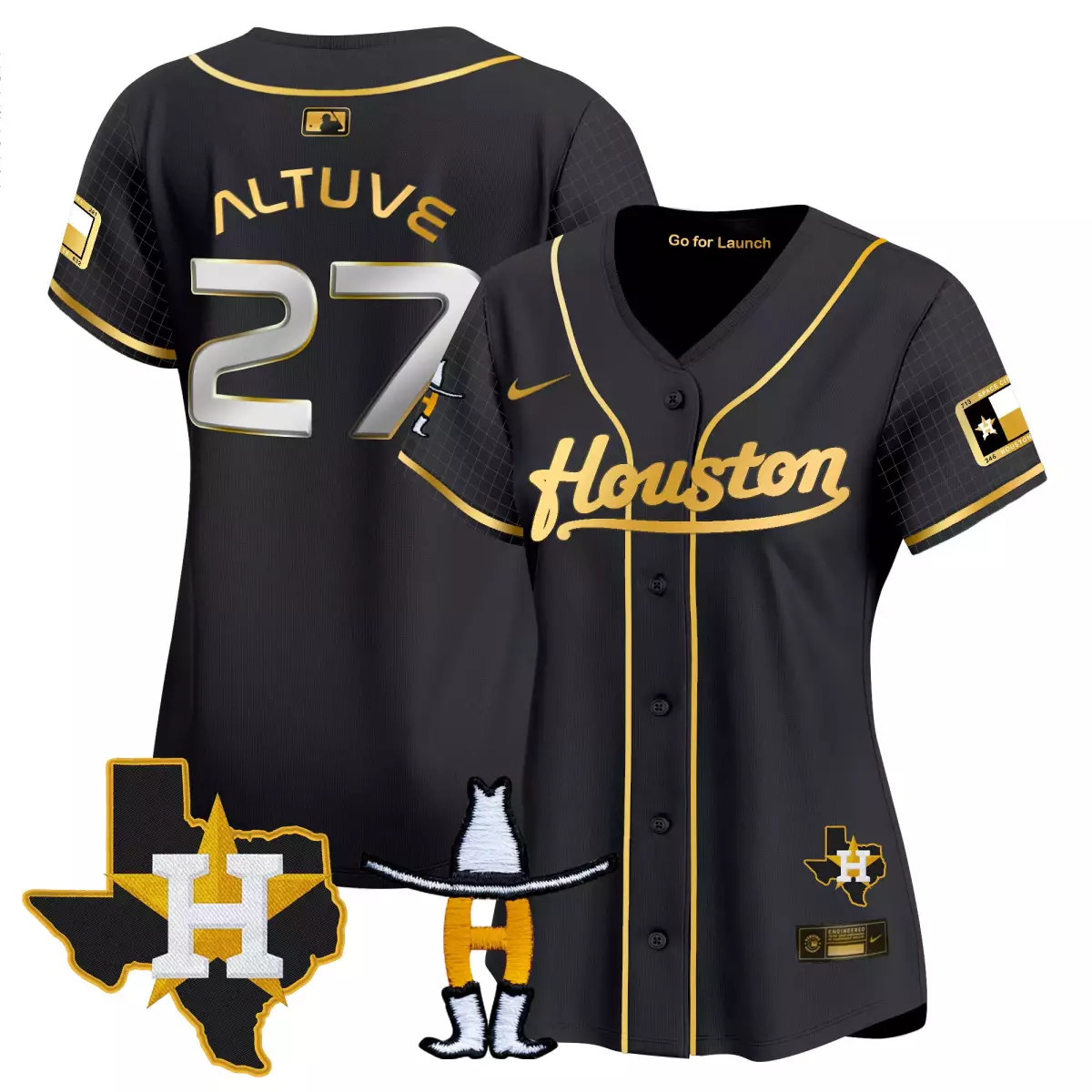 Altuve Space 27 Houston Astros Jersey Black City Connect Texas Cowboy Hat Boots Men