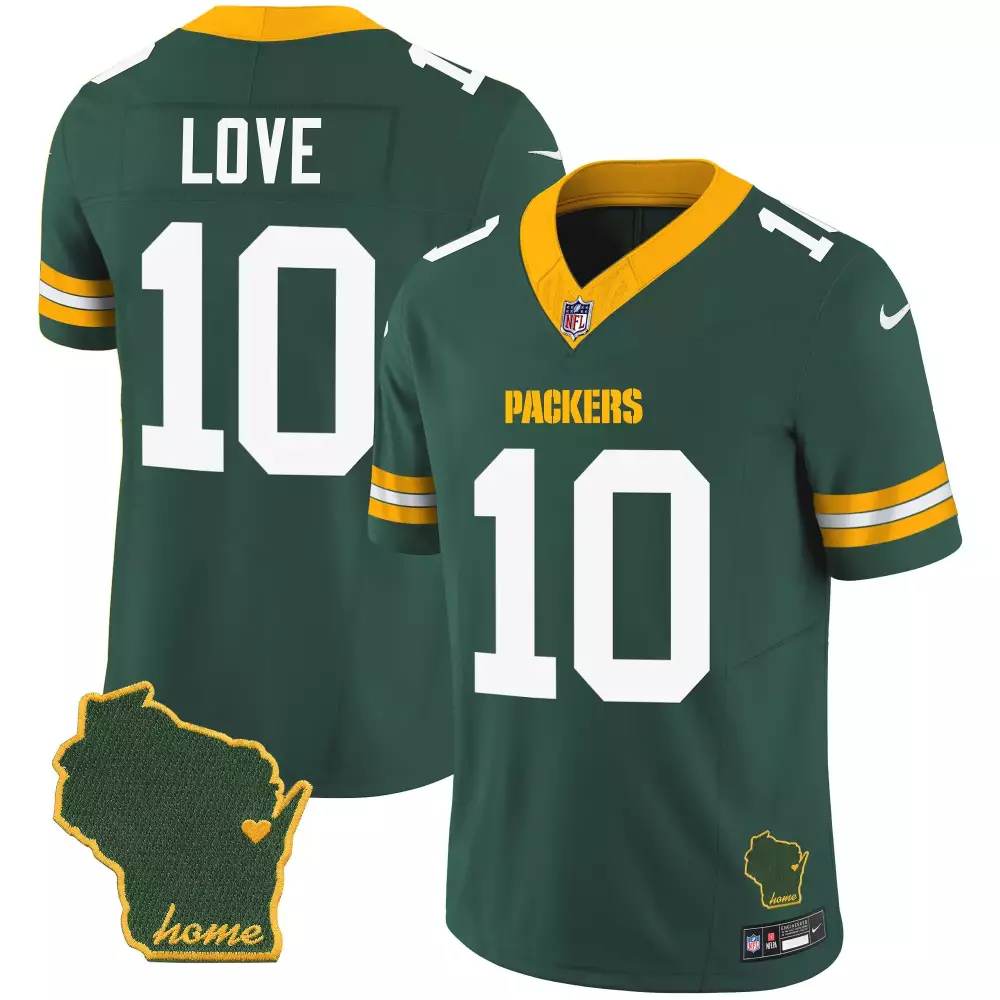 Love 10 Packers Jersey Green Men Yellow White Home Vapor v2 All Stitched