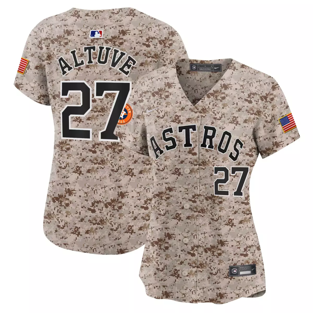 Sawyer Sand 27 Astros Jersey Tan Salute To Service Us Flag Men Custom Design Brown