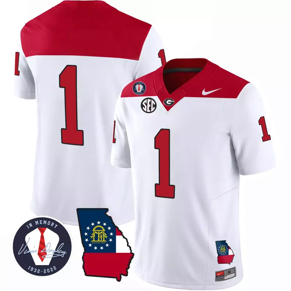 Georgia Bulldogs 1 Jersey White In Memory Of Vince Dooley Men Red Alternate Vapor