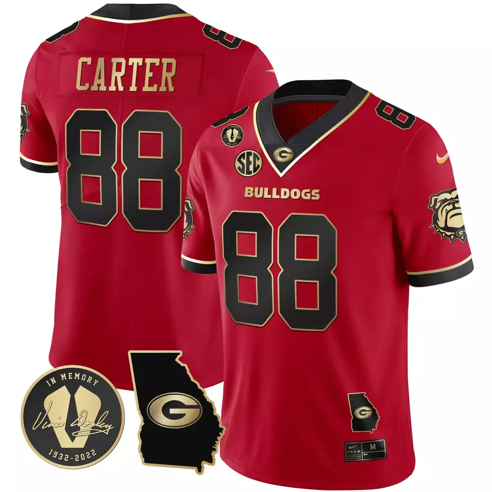 Jalen Carter 88 Georgia Bulldogs Jersey Red Memory Vince Dooley 1932-2022 Men Black