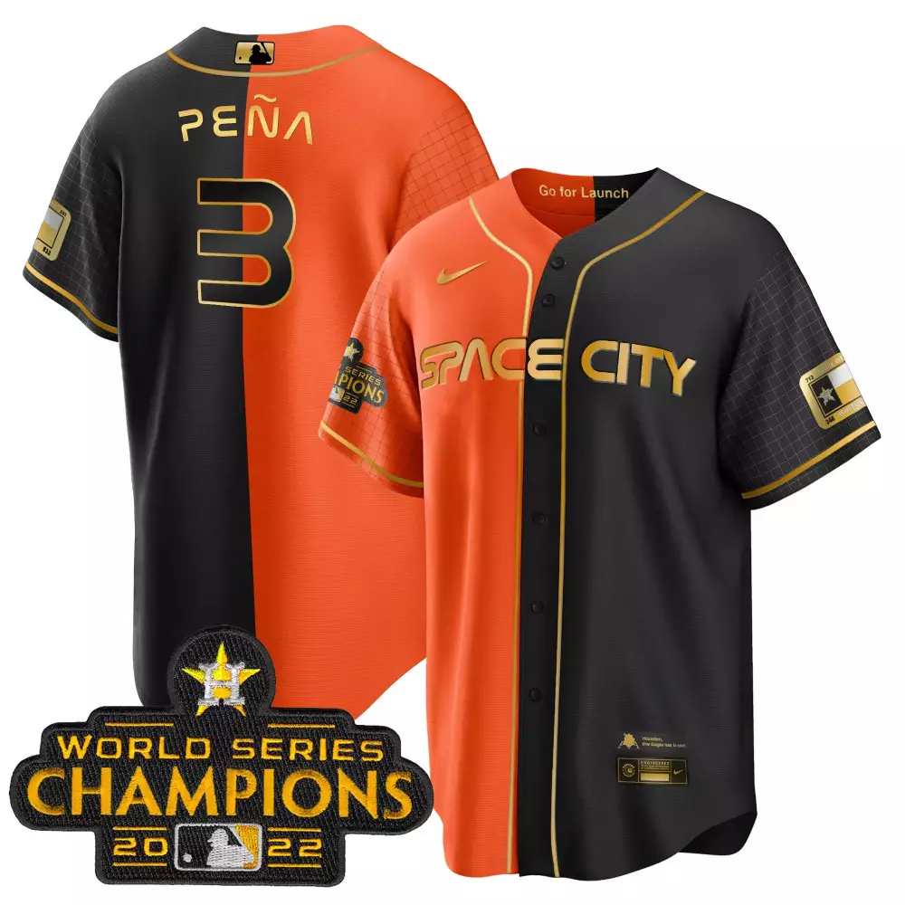 Pea Male 3 Houston Astros Jersey Orange World Series Champions 2022 Texas Flag Men