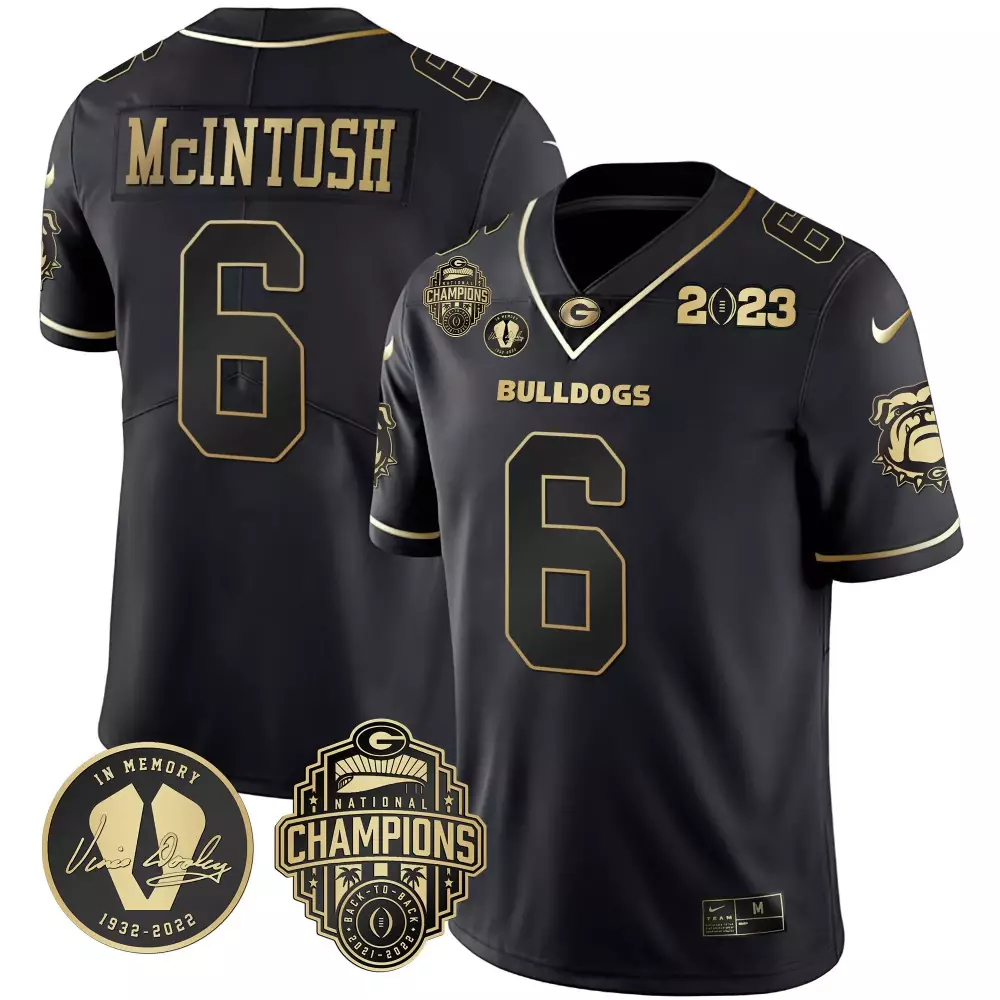 Kenny Mcintosh 6 Georgia Bulldogs Jersey Black National Championship Vince Dooley Memory 1932-2022 Champions Back-to-back 2021-2022