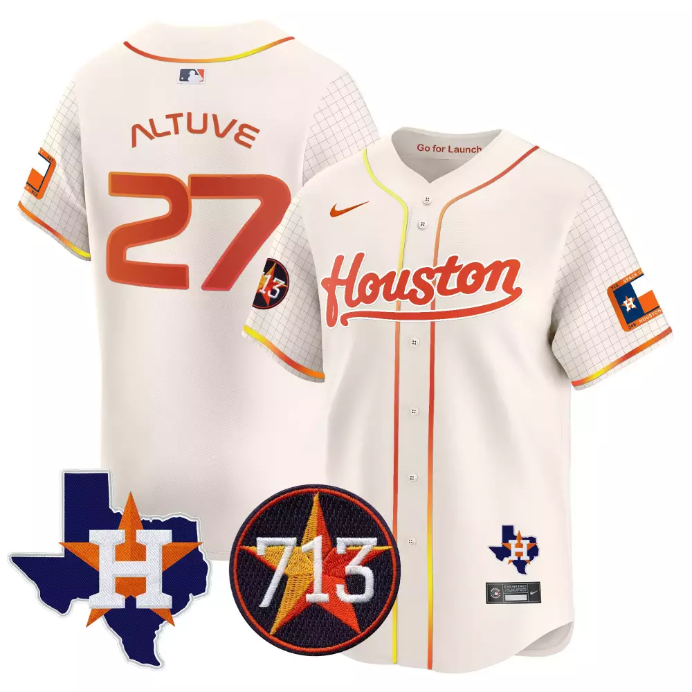 Jose Altuve 27 Houston Astros Jersey White City Connect Texas Map Men Alternate Split Design